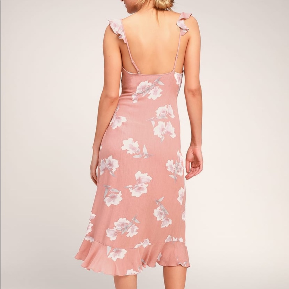 NWT LULUS Blush Floral Print Tie-Front Midi Dress - Picture 4 of 7